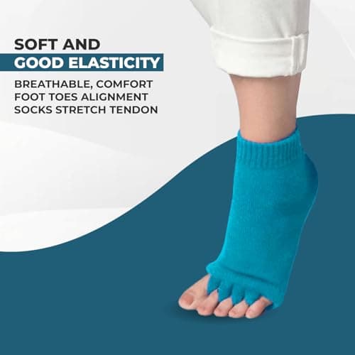 Hydrothotics Happy Feet Toe Alignment Separator Socks, Prevent Foot Cramps and hammertoes, Toe Separator Massage Socks, Teal, One size — view 2