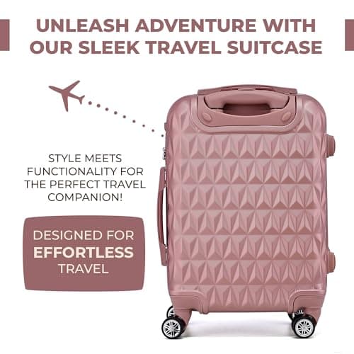 Hard Shell Cabin Carry On Suitcase 55 cm 2.5 kg 35 litres 4 Wheels with Built in 3 Digit Combination Lock, Approved for Ryanair, easyJet, British Airways & More (Rose Gold) — view 2