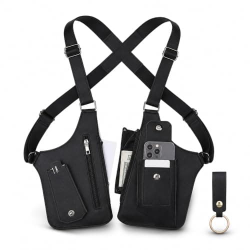 Double Shoulder Armpit Underarm Satchel Bag Men's Leather Unisex Underarm Bag Hidden Adjustable Anti-Theft Double Straps Wallet Crossbody Multi-Pocket Women for Travel Camping Hiking Daily Commute