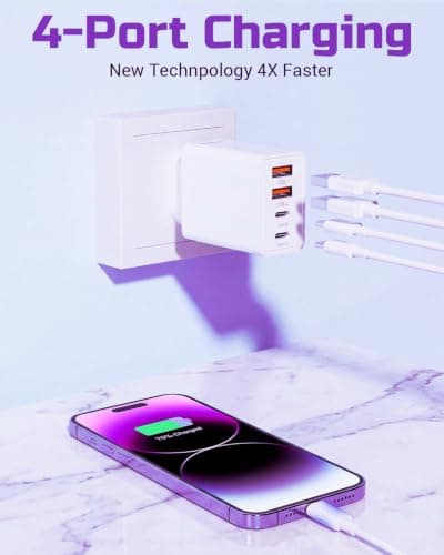 EU travel adapter charger, fast charging 2 USB C and 2 USB A European plugs, European wall adapter with 2 USBA port and 2 Type C ports, Compatible with fast charging of iPhone/Samsung and others — view 3