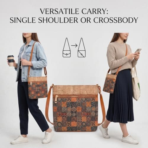 Ameble Tan Cork Boho Crossbody Purse for Women, 8.27x9.06 Inch Lightweight Shoulder Bag, Cork Handbag for Casual Daily, Travel, Beach — view 4