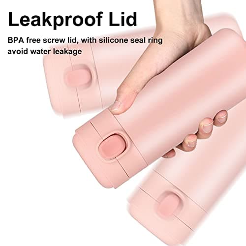 YINJAM 450ML Travel Mug Reusable Coffee Cup Insulated Thermal Mug Stainless Steel Leakproof Flask Tumbler for Hot Cold Drinks (Pink) — view 3