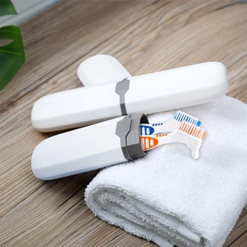 Denture Brush, 2 Pcs False Teeth Toothbrush with White Carrying Case, Multi-Tiered Bristles with Comfort Grip Handle for Effective Denture Cleaning — view 6