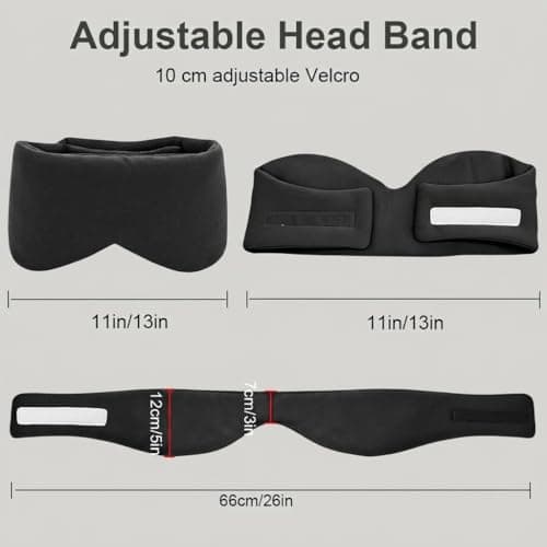 Sleep Mask with Ear Muffs - 2 in 1 Light Blocking Eye Mask and Ear Covers for Sleeping Travel Shift Work, Ultra Soft Cotton Blackout Blindfold with Adjustable Strap for Men Women (Black) — view 3