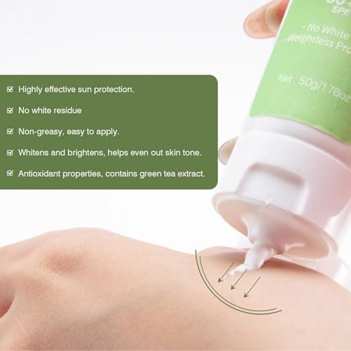 Green Tea Korean Sun Protection for Face, Travel Size Sun Protection SPF 50, Non Greasy & No White Print, Daily Wide Spectrum UV Protection with Niacinamide, Panthenol & Hyaluronic Acid — view 5