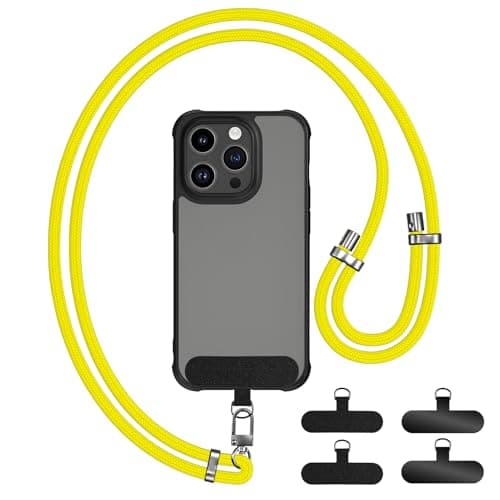 GanYesin Universal Phone Lanyard with 4 Patches, Adjustable Nylon Phone Strap for Men & Women Compatible with Most Phones, Key Lanyard and more for Outdoor Activities, Travel (Yellow)