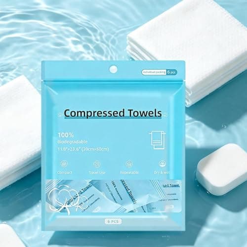 Compressed Face Towels - 6Pc Cotton Travel Washcloth Set, Portable Style Expandable Cleaning Cloth, Soft Absorbent Hygiene Towel | for Men Women Camping Gym Hiking Hotel Beach Road Trip — view 2