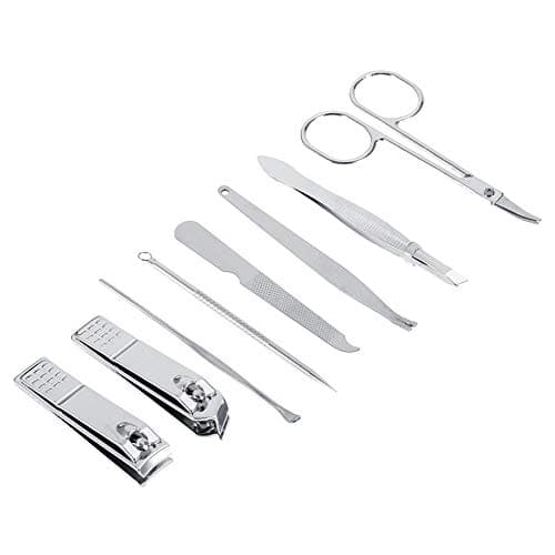 Manicure Set 8 Pcs Stainless Steel Nail Grooming Kit for Men Women with Travel Case Professional Nail Clippers Cuticle Nippers File Buffer Tweezers Orange Stick Red