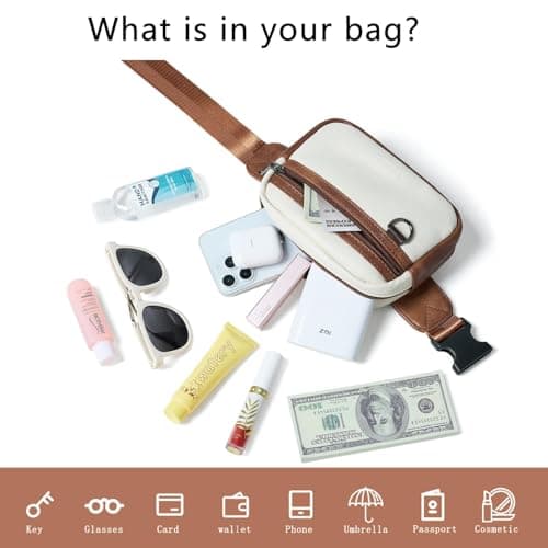 Leresas 2L Bumbag Fanny Packs for Women Men Cross Body Belt Bag Vegan Leather Fashion Waist Pack Waist Bag Travel Hiking Running, Beige, 117.5 Cubic inches,Trendy Fanny Pack — view 6