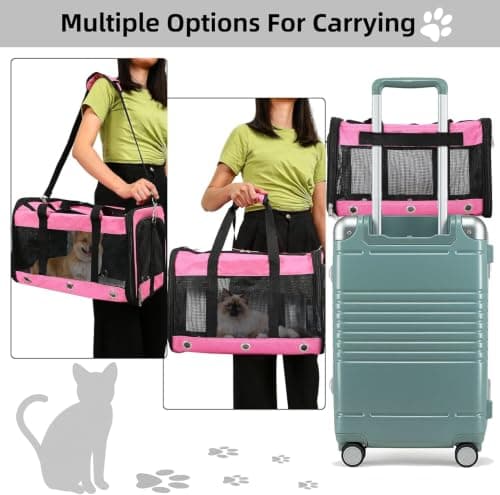 Soft Sided Foldable Cat/Dog/Pet Carrier Bag, Portable Puppy/Pets Travel Carriers For Cats/Dogs With Shoulder Strap & Removable Mat, Durable Basket of 25 lbs - Pink, L — view 4