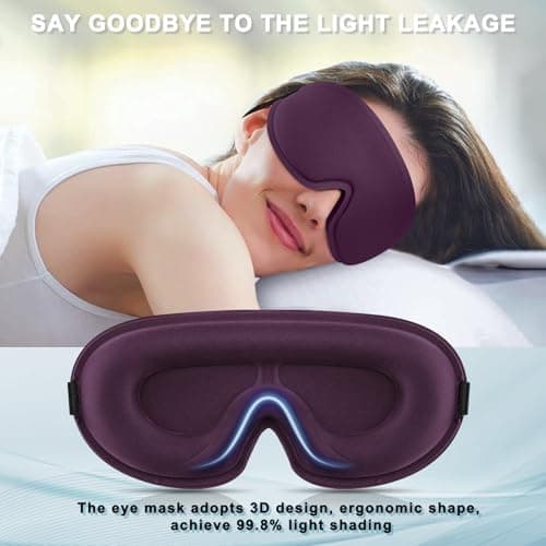 Blackout Sleep Mask for Women Men Zero Eye Pressure Eye Mask, Lycra Fabric 3D Ergonomic Design Eye Movement and Eyelash Friendly, Ultra Comfortable Blindfold for Sleeping Purple — view 2