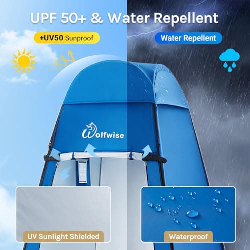 Wolfwise Pop Up Shower Tent with Floor, Portable Instant Changing Tent with Ventilation Window, Privacy Bathroom Toilet for Beach, Camping & Outdoor, Width 47" (120 CM), Height 75" (190 CM), Blue — view 2