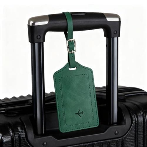 2 Pcs Deep Green Leather Luggage Tags, Cruise Suitcase Name Holders — view 3