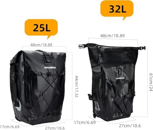 ROCKBROS Bike Pannier Bag 100% Waterproof, 25L-32L Rear Rack Bike Bag — view 6