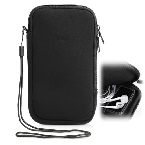 Phone Sock, Neoprene Phone Pouch, Mobile Phone Sleeve Case with Zipper, Lanyard and Mesh Pocket, Water Resistant Phone Pouch Case for Smartphones, for Travel, Walking and Daily Carry (Black)