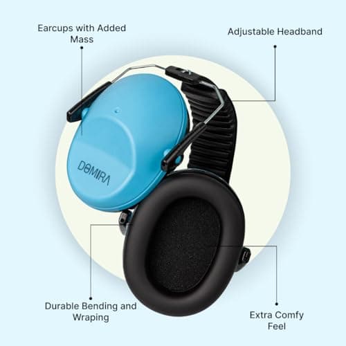 DOMIRA Kids Ear Defenders SNR 26 – Noise Cancelling Ear Muffs for Children, Hearing Protection for School, Travel & Shooting – Lightweight Adjustable Headphones (Sky Blue) — view 2