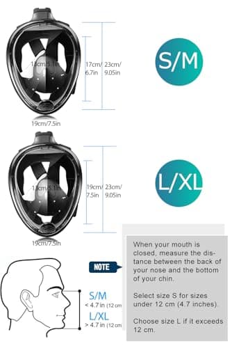 HINATAA Snorkel Mask 180°Full Face, Diving Mask Free Breathing Design Anti-Fogging and Anti-Leak Technology with Adjustable Head Straps for Adult Youth Kids (S/M, Black) — view 6