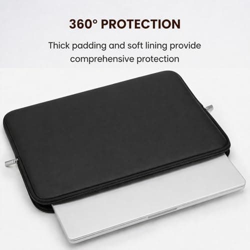 RAINYEAR 16 Inch Laptop Sleeve Soft PU Leather Water Resistant Case, Black — view 2