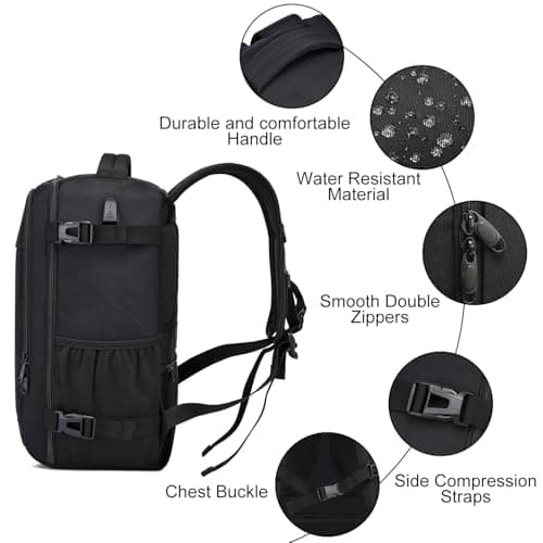 Ryanair Cabin Bags 40x30x20 Underseat 24L Small Travel Backpack, Black — view 6
