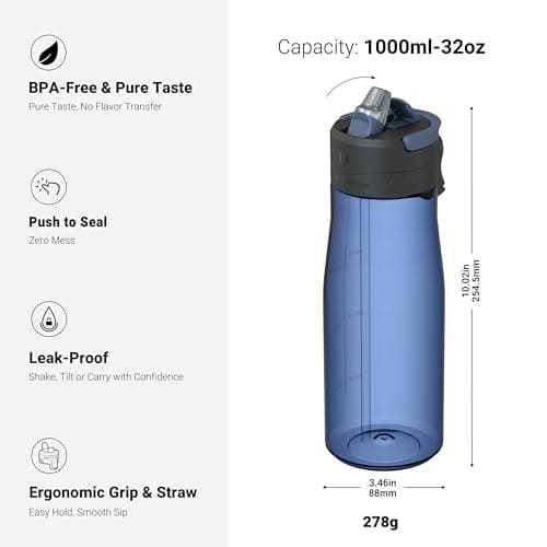 Sparrow Water Bottle 1L - One-Tap TouchFlow Water Bottles with Straw - Non-Toxic - BPA Free Tritan Bottles - Leak Proof & Sustainable Drinks Bottle for Sports, Outdoors — view 3