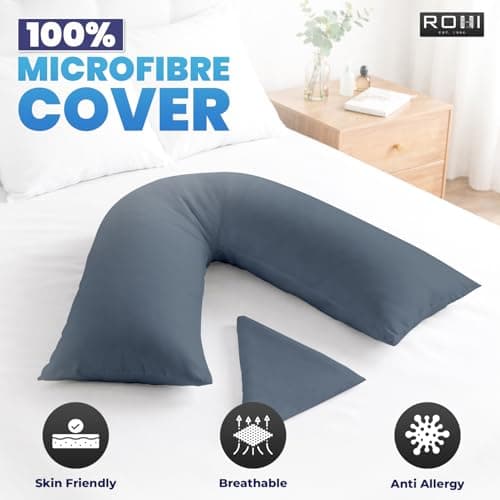 Rohi Orthopaedic V Pillow with Pillowcase – Anti Allergy Triangle pillows for Adults, Nursing, Maternity & Pregnancy – Extra Hollowfibre Cushioning to Supports Neck, Head & Back (Grey) — view 3