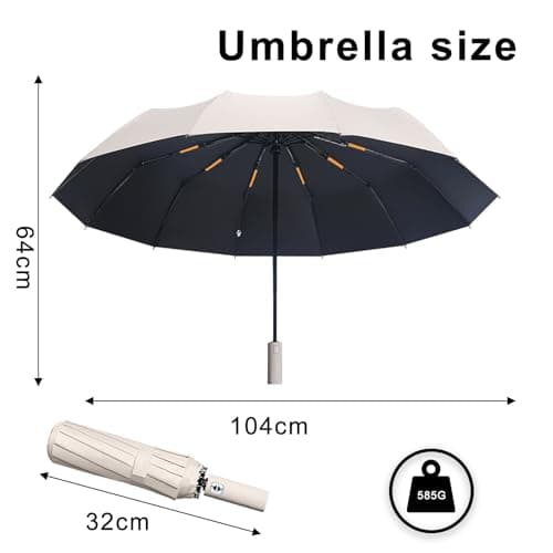 MPXEAVG Umbrella Windproof Strong, 60 Ribs Automatic Umbrella, Auto Open Close, for Women Men (Beige) — view 2