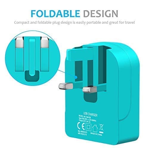 AMO Green Foldable Charger High-speed Dual USB wall adapter USB-A Ports Compact Travel Charger Compatible For iiPhone/i Pad/i Pod/Samsung Galaxy Tab/HTC/Tablet etc — view 4