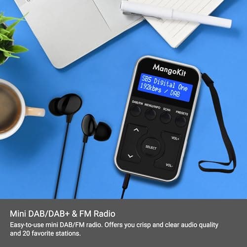 MangoKit MP1 Rechargeable Pocket DAB/FM Radio,Lock Switch,20 Presets,Black — view 2