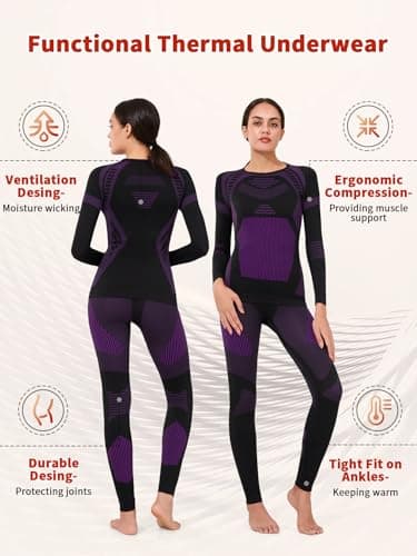 Ewzzeed Thermal Underwear Set Womens，Ski Base Layers Women Set, Quick Dry Thermal Underlayer，Ladies Thermal Clothing & Leggings for Running Skiing Cycling Workout Purple — view 2