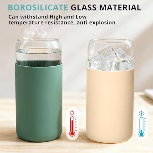 2 Pack Glass Tumbler with Silicone Sleeve & Bamboo Lid, 600ml Unbreakable Reusable Cup with Straw, Non-Slip Grip for Iced Coffee, Smoothies, Perfect for Travel, Office, Home Use — view 2