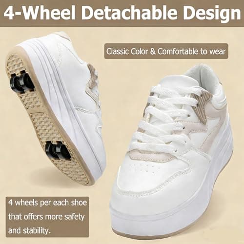 Roller Skate Shoes for Women Girls Sneakers with Detachable Wheels Sport Shoe Suitable for Halloween Christmas Birthday Party Gifts Khaki — view 3
