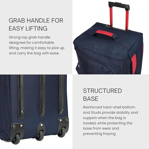 Rocklands® Lightweight Luggage Rolling Holdall Suitcase Wheeled Duffle Bag Cargo Sport Travel Bag RL501 (Navy/Red, Medium - 28" (H74 x L37 x W36 cm)) — view 6