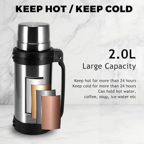 Flask for Hot Drink, 2 L Stainless Steel Vacuum Insulated Bottle with Cup — view 2