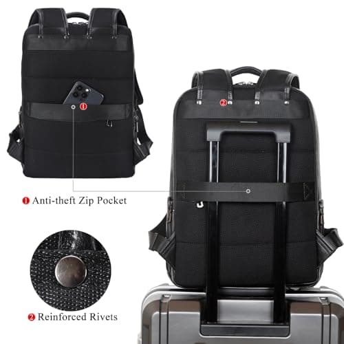 TIDING Men's Full Grain Leather Backpack 15.6 inch Laptop — view 6