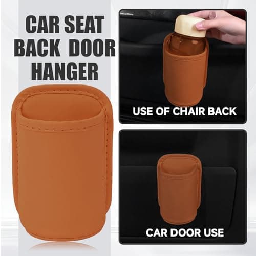 Auroriel 2 Pieces Car Cup Holders, Back Seat Clip, Large Cup and Bottle Holder, Multifunctional Door Pocket, Storage Organizer, Orange PU Leather — view 4