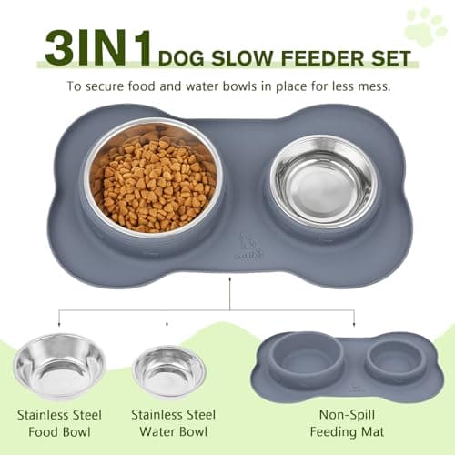 pecute Dog Bowls Non-Slip, Stainless Steel Double Bowls Set For Cats & Dogs — view 2
