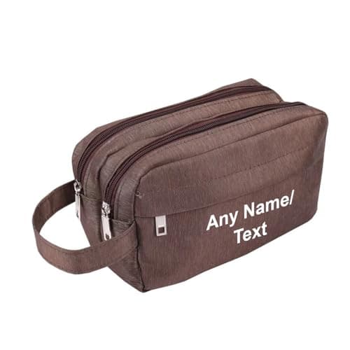 Personalized Travel Toiletry Bag for Men & Women | Water Resistant Nylon Makeup & Shaving Organizer | Multipurpose Cosmetic Pouch, Pencil Case & Travel Storage Bag. (Brown)