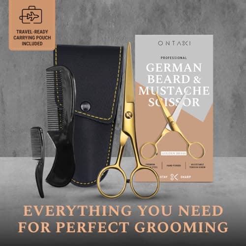 Ontaki 5" Beard & Mustache Scissor with Combs for Men - Gold Brass — view 3