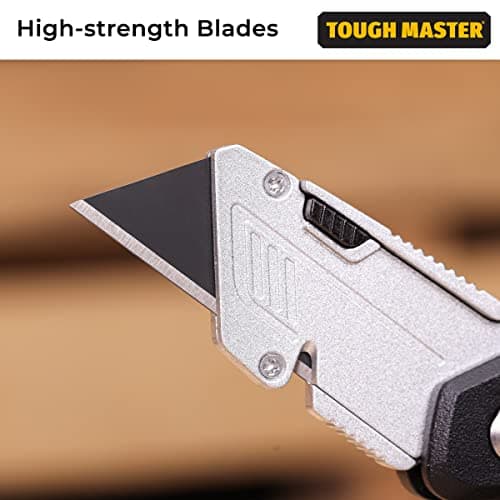 TOUGH MASTER Folding Utility Knife, Plus 4 Piece SK2 Blades, Retractable Function, Aluminium Alloy Handle, Comfortable Grip Ideal for Cutting Plastic, Wood, Paper (TM-UFK174) — view 5