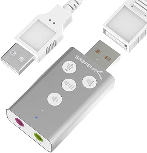 SABRENT External Sound Card Aluminum USB 3D Stereo Audio Adapter for Windows and Mac. Plug and Play, Silver (AU-DDAS)