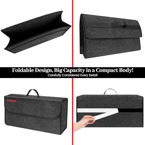 Einesin Car Boot Organiser Bag Anti Slip Foldable, Car Boot Tidy for Tools Breakdown Emergency Travel Tidy Van Caravan - Dark Grey Carpet Material - Suitable for All Vehicles (50x15x25cm) — view 6