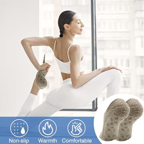 VEGCOO 5 Pairs Fluffy Slipper Socks Women, Non-slip Totes Slipper Socks UK 4-7 for House Floor Bed Sleeping Yoga(Black/Dark Grey/Dark Khaki/Dark Blue/Dark Pink) — view 2