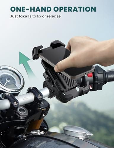 GREFAY Motorbike Phone Holder [Upgrade Vibration Dampened], Super Stable Bike Phone Mount, 360° Rotation & Quick Lock Motorcycle Phone Holder Sport Gadget Mount Compatible with 4.7-6.8” Phones — view 4