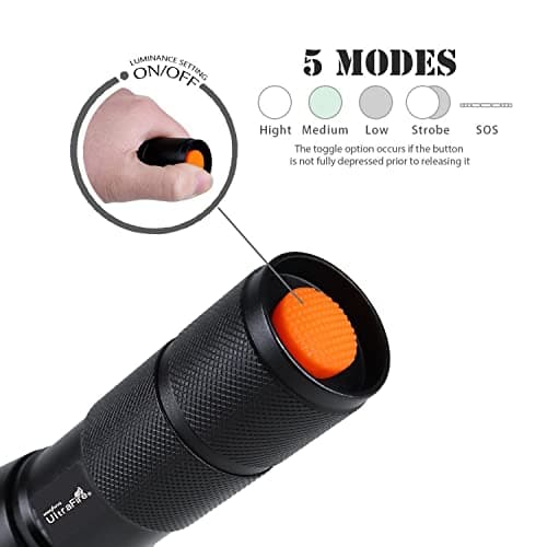 ULTRAFIRE LED Tactical Torch 900 Lumens with Red Light Green Light, Zoomable 5 Modes Bright Small Flashlight, 3 Color Interchangeable Filters for Camping Outdoor — view 3