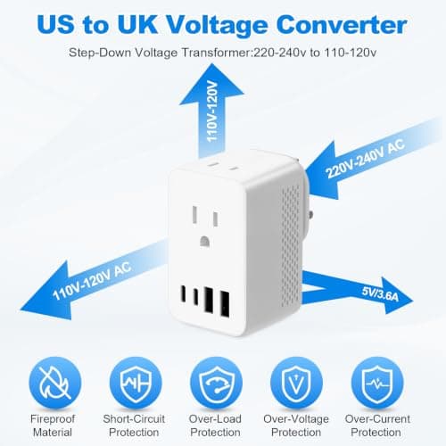 US to UK Voltage Converter,SHUOMAO USA to UK Travel Adapter With 2 USB C — view 3