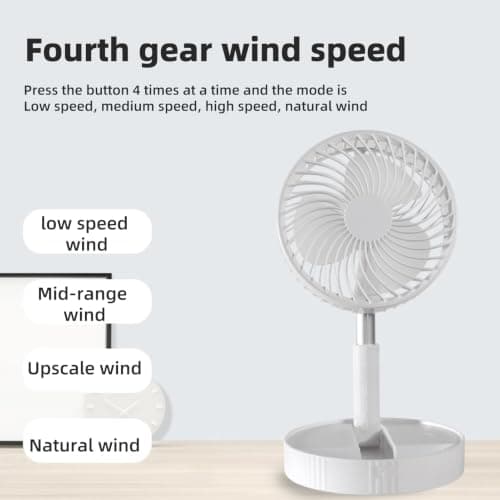 Portable Standing Pedestal Fan Rechargeable - 3600mAh Electric Silent Oscillating Floor Fan with Remote Control,USB Battery Telescopic Foldable Desk Table Fans for Bedroom Camping Travel (White) — view 5