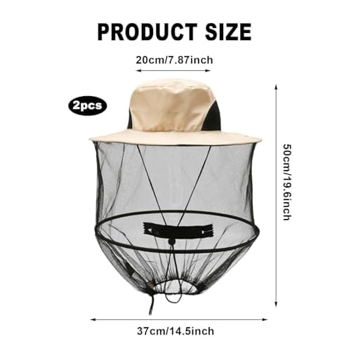 Novocloud 2Pack Mosquito Head Net Hat, Professional Midge Net with Zipper Opening, Anti-Insect Bee Veil Cap for Beekeeping, Fishing, Hiking, Gardening & Outdoor Camping, Sun Protection Mesh Face Cover — view 2