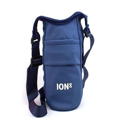 Ion8 Sling Bag – Foldable, Lightweight Water Bottle Holder & Carrier with Pocket, Adjustable Strap & Hook – Machine Washable, Fits 1L Bottle – Travel-Friendly & Easy to Clean Hydration Pouch, Navy