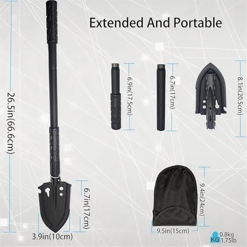 Folding Survival Shovel 26 IN, 50# High-Carbon Steel Entrenching Tool for Camping, Firefighting, Garden, Hunting, Hiking, Fishing, Car Emergency, Gifts for Men — view 4