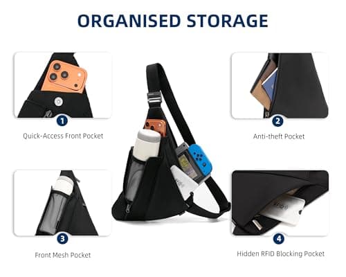 OSOCE Sling Bag RFID Blocking Anti-Theft Cross Body Chest Shoulder Bag — view 4
